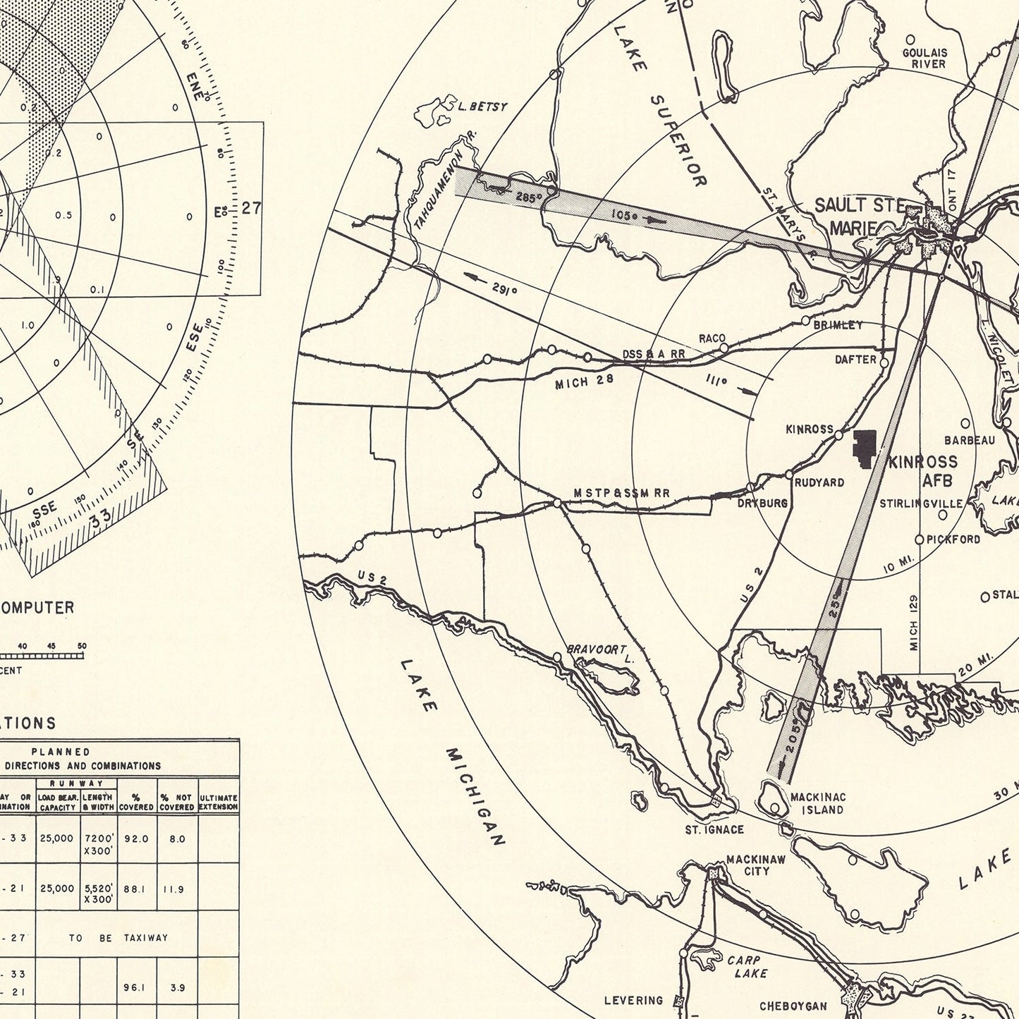 Vintage Map of Kinross Air Force Base Vicinity, Michigan, 1951