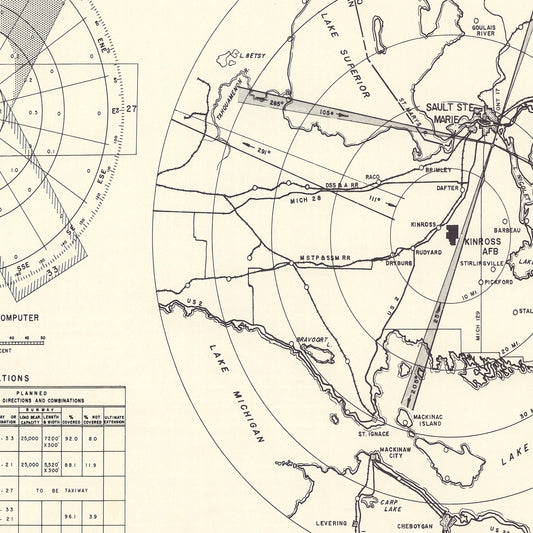 Vintage Map of Kinross Air Force Base Vicinity, Michigan, 1951