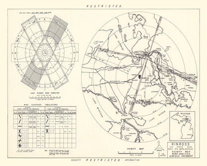 Vintage Map of Kinross Air Force Base Vicinity, Michigan, 1951