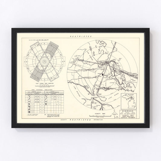 vintage map of Kinross Air Force Base vicinity, Sault Sainte Marie, Michigan, 1951