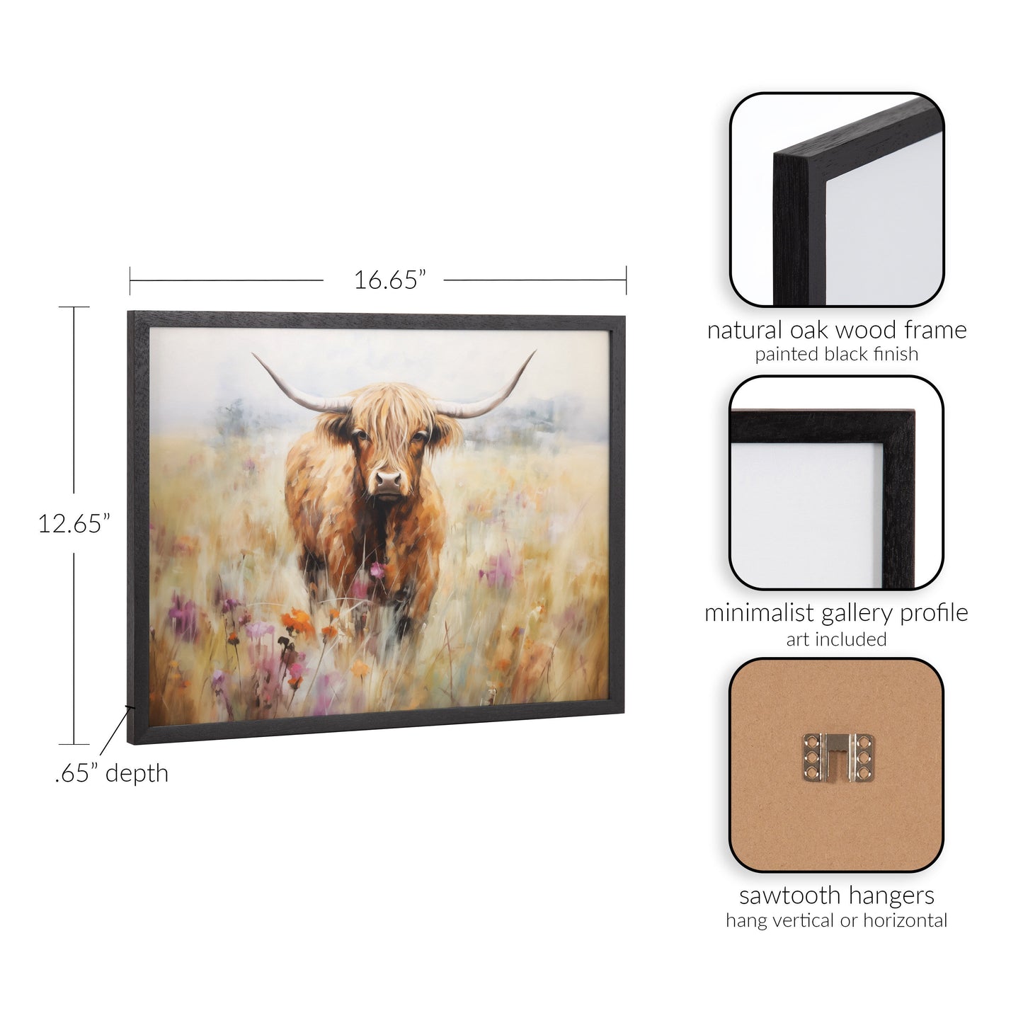 Highland Cow in a Flower Field Framed Wall Art Print