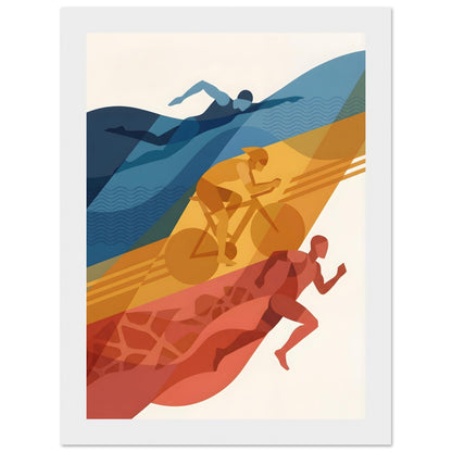 Abstract Triathlon Print: Geometric Swim Bike Run Wall Art - 20x25 cm / 8x10″ - White frame / Ready-to-hang - Sparkycare