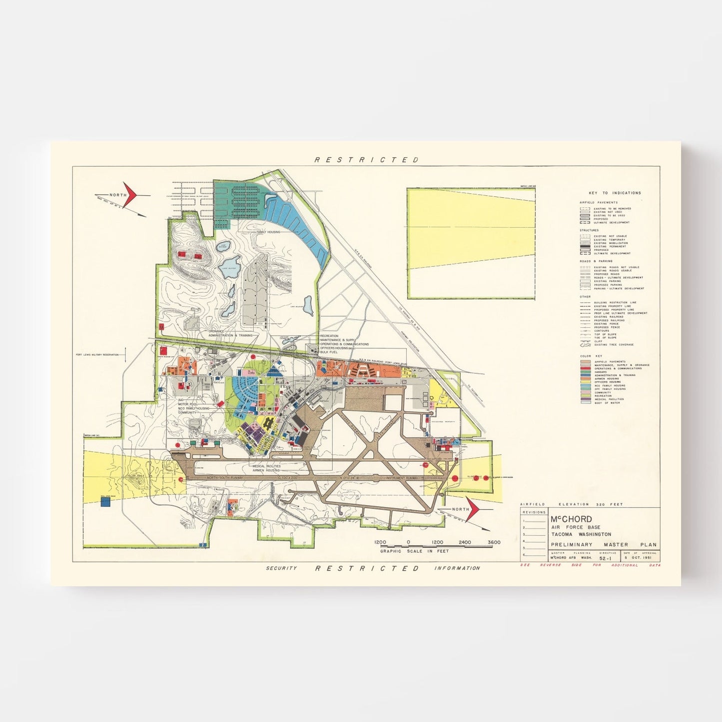 Vintage Map of McChord Air Force Base, Tacoma, 1951