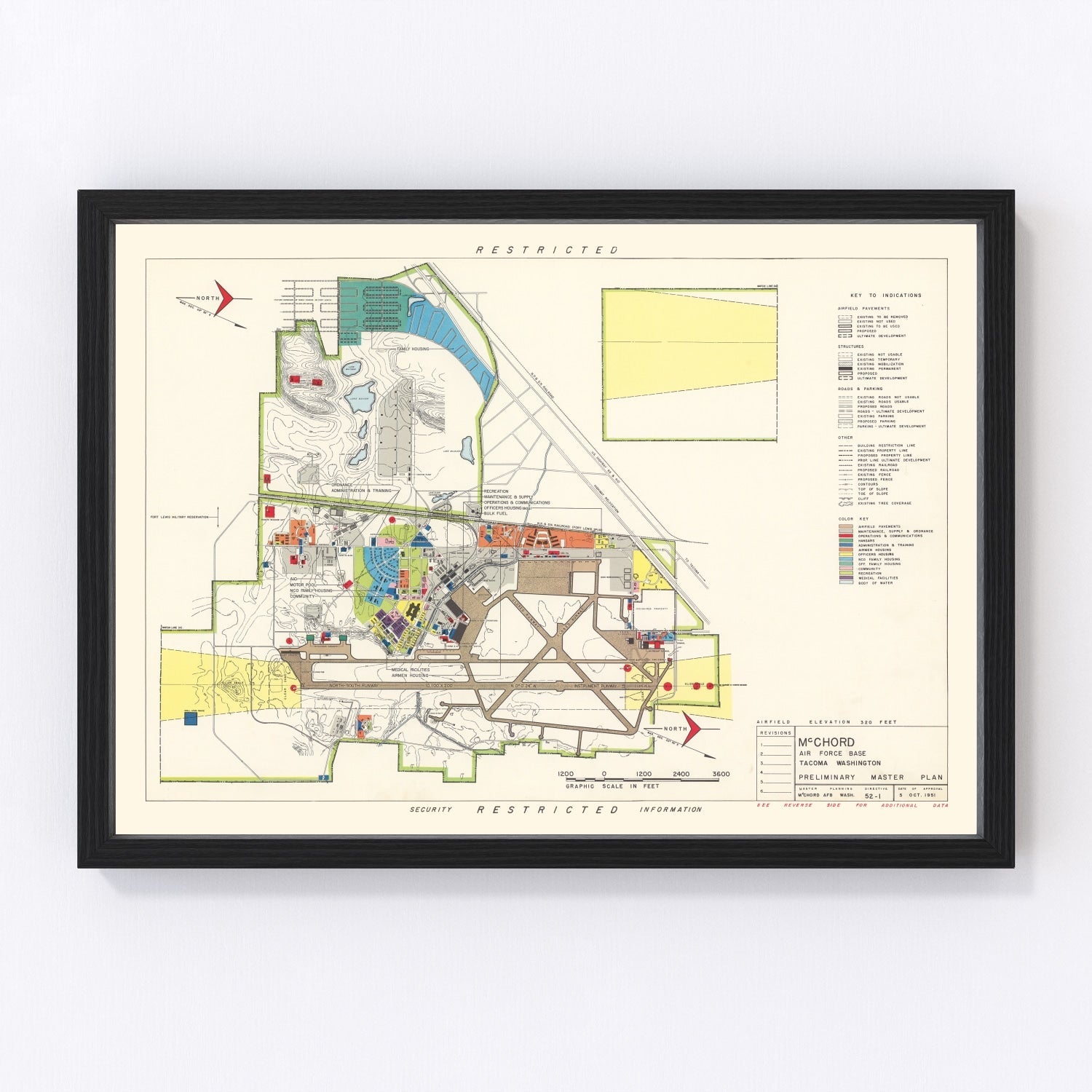 Vintage map of McChord Air Force Base, Tacoma, Washington, 1951