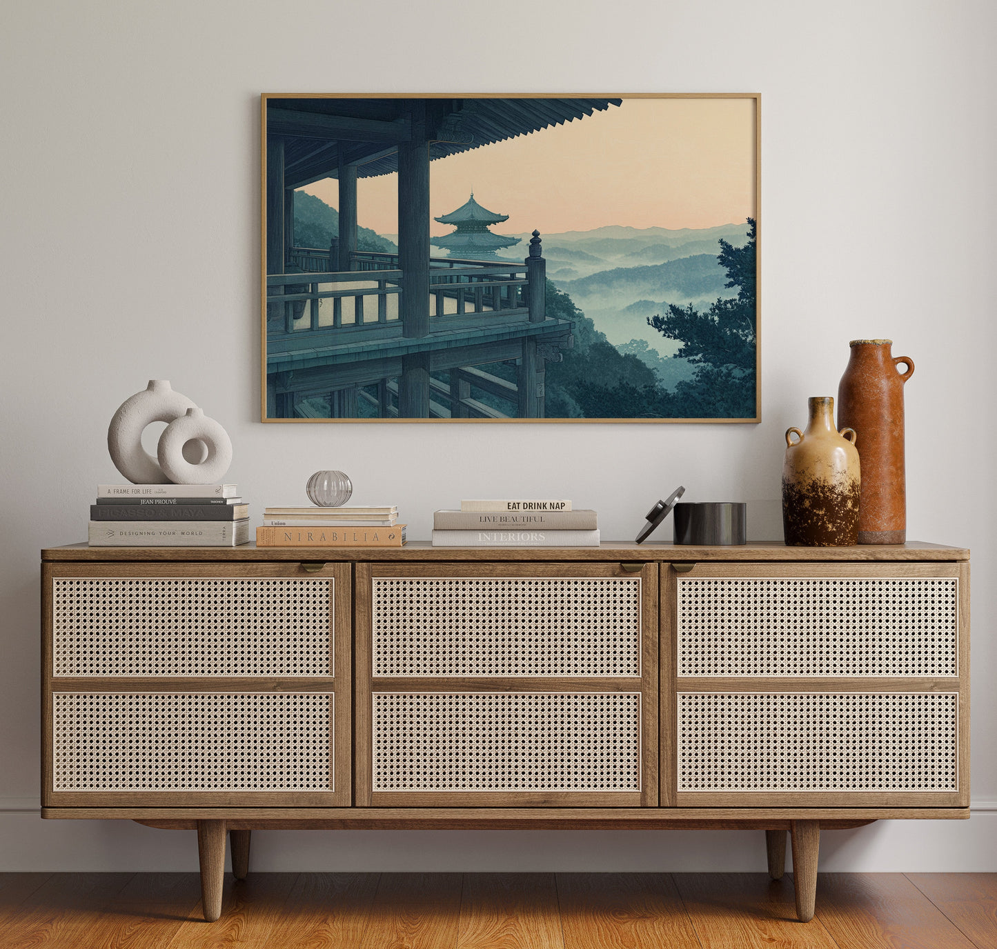 Japanese Temple Balcony Misty Mountain Wall Art Print