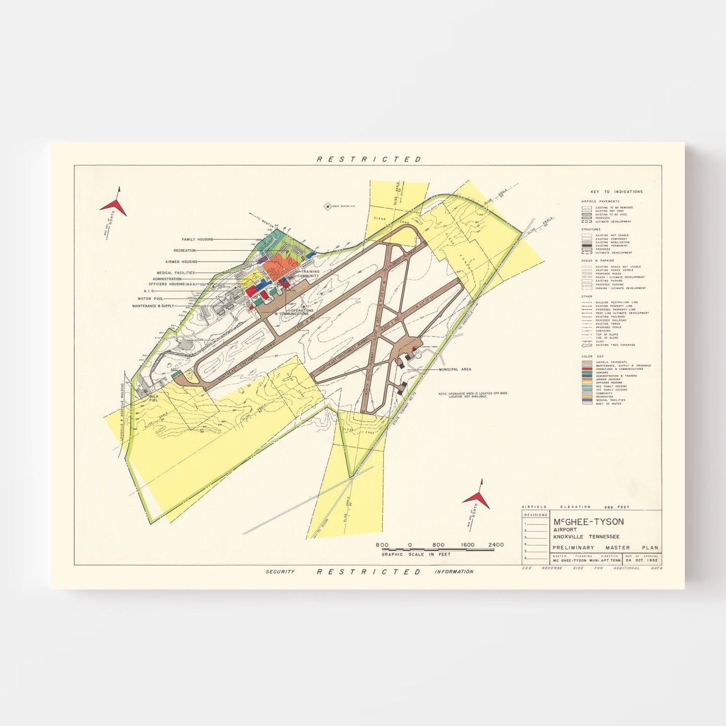 Vintage Map of Knoxville and McGhee Tyson Airport, Tennessee, 1952
