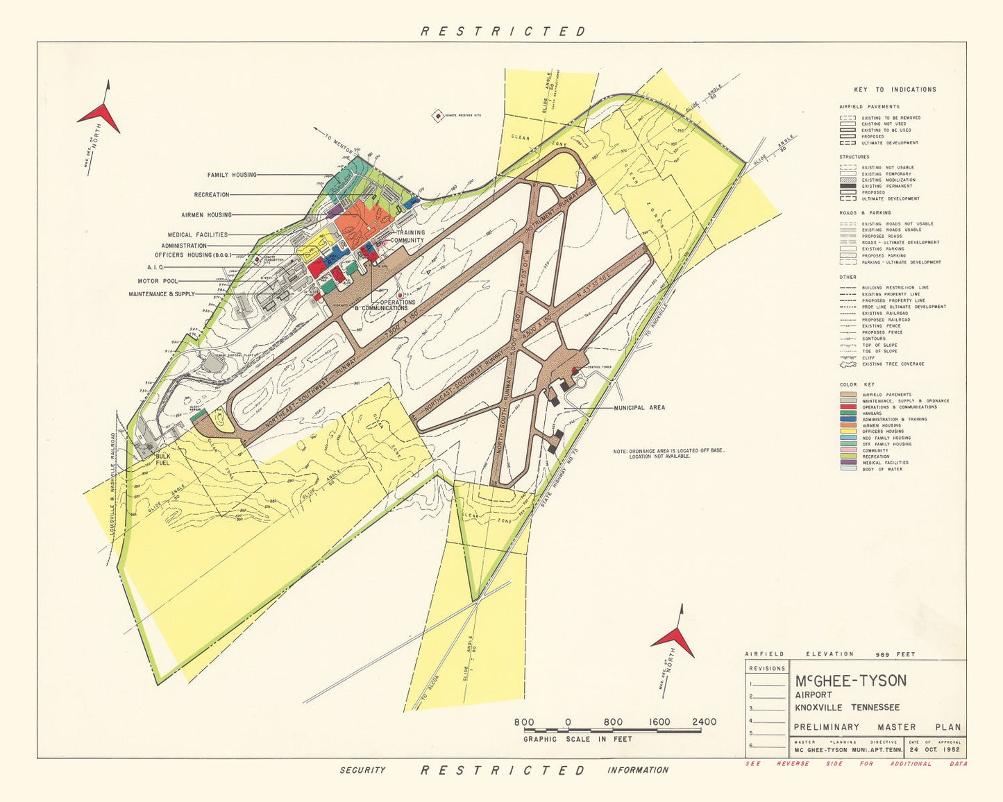 Vintage Map of Knoxville and McGhee Tyson Airport, Tennessee, 1952