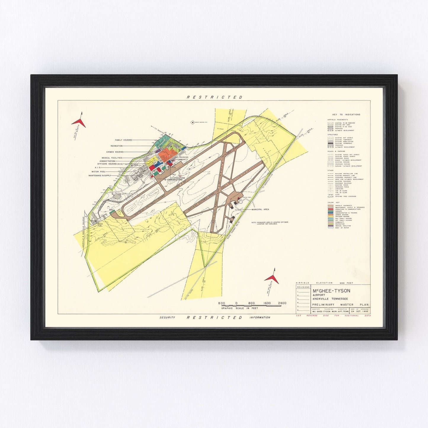 Vintage map of McGhee-Tyson Airport, Knoxville, Tennessee, 1952