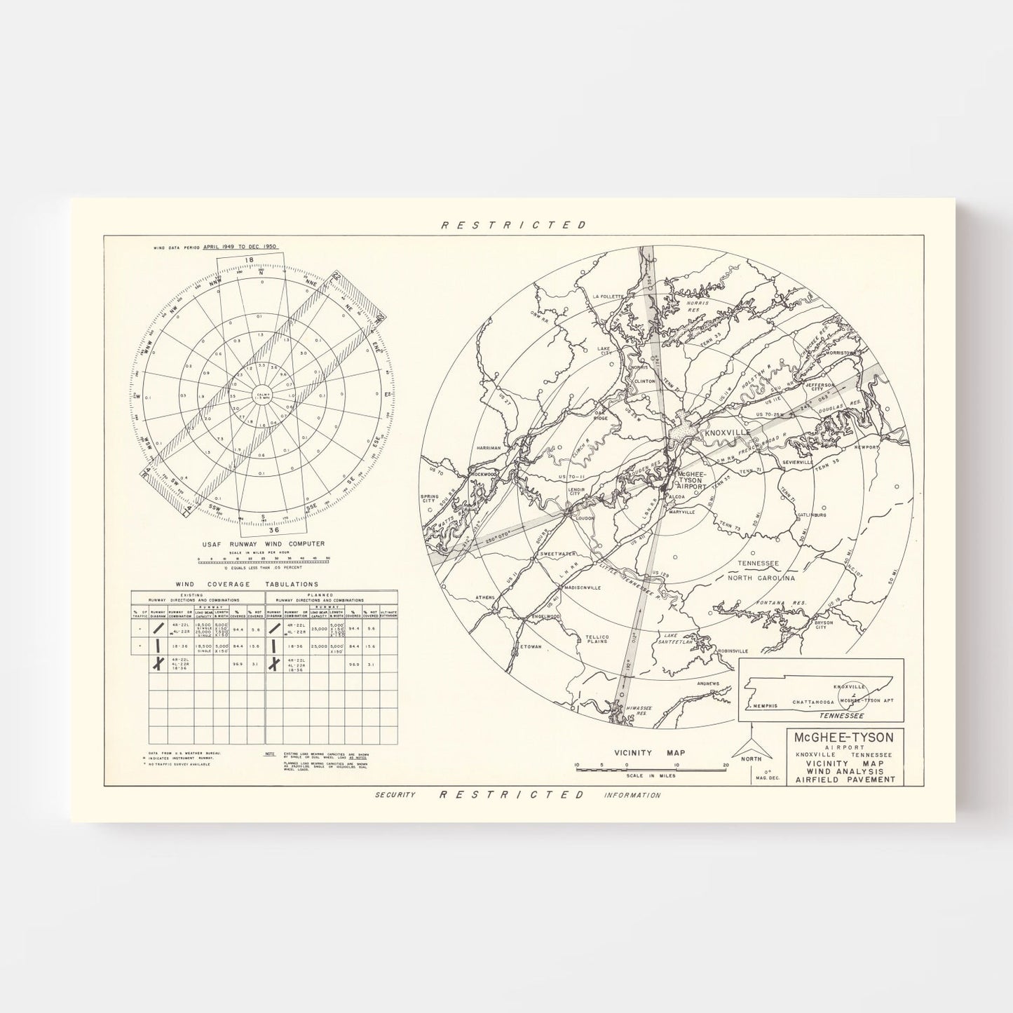 Vintage Map of McGhee-Tyson Airport Vicinity, Tennessee, 1952