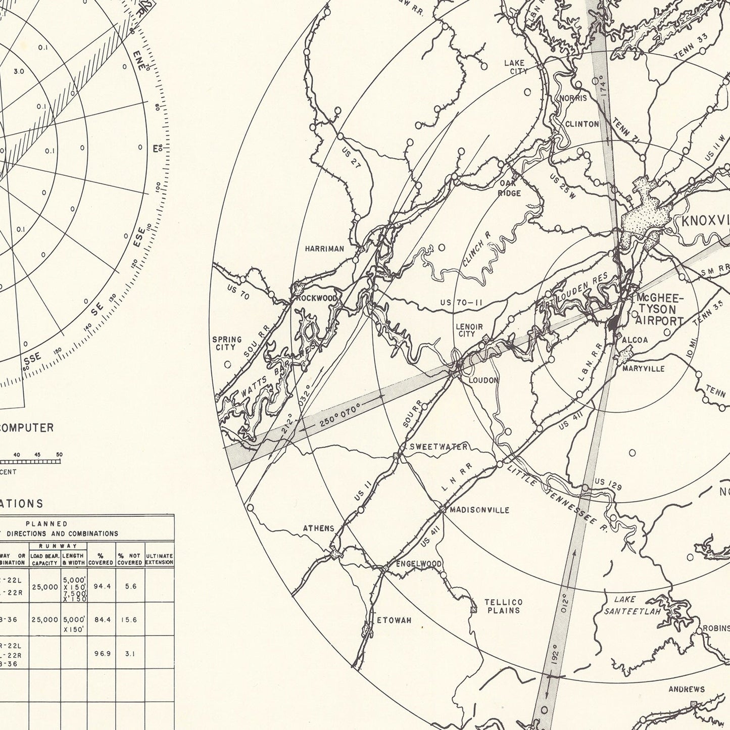 Vintage Map of McGhee-Tyson Airport Vicinity, Tennessee, 1952