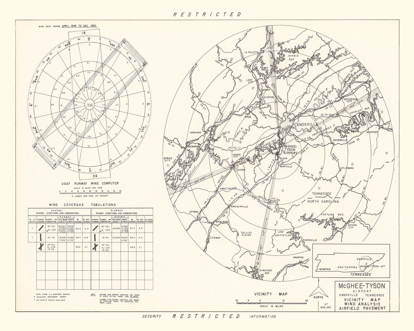 Vintage Map of McGhee-Tyson Airport Vicinity, Tennessee, 1952