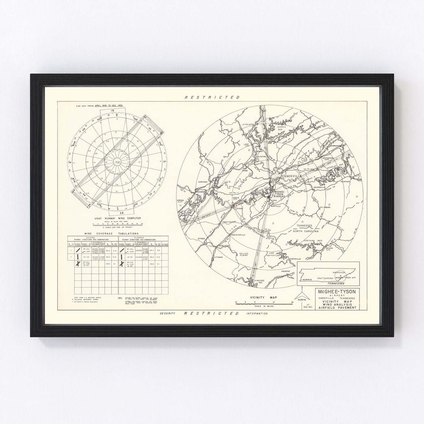 vintage map of McGhee-Tyson Airport vicinity, Knoxville, Tennessee, 1952