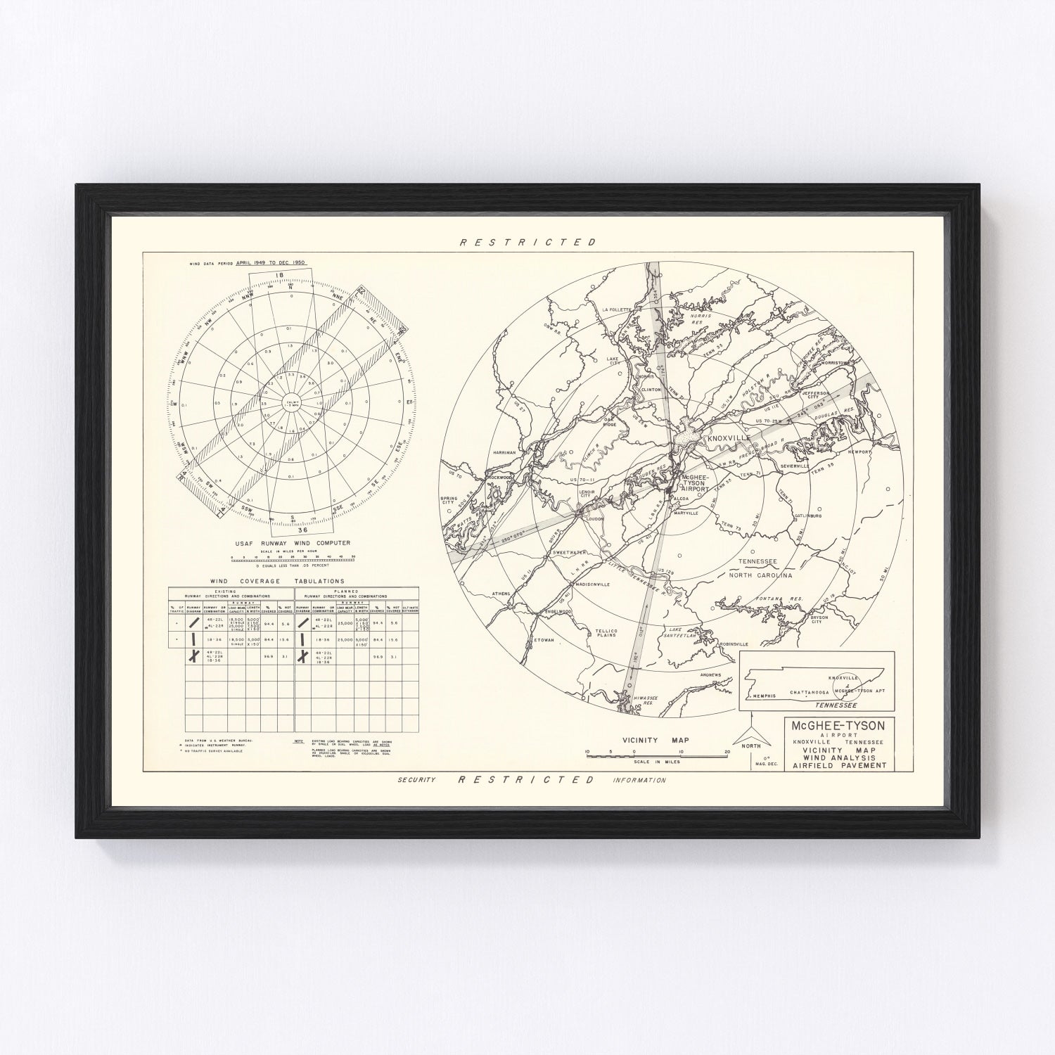 vintage map of McGhee-Tyson Airport vicinity, Knoxville, Tennessee, 1952