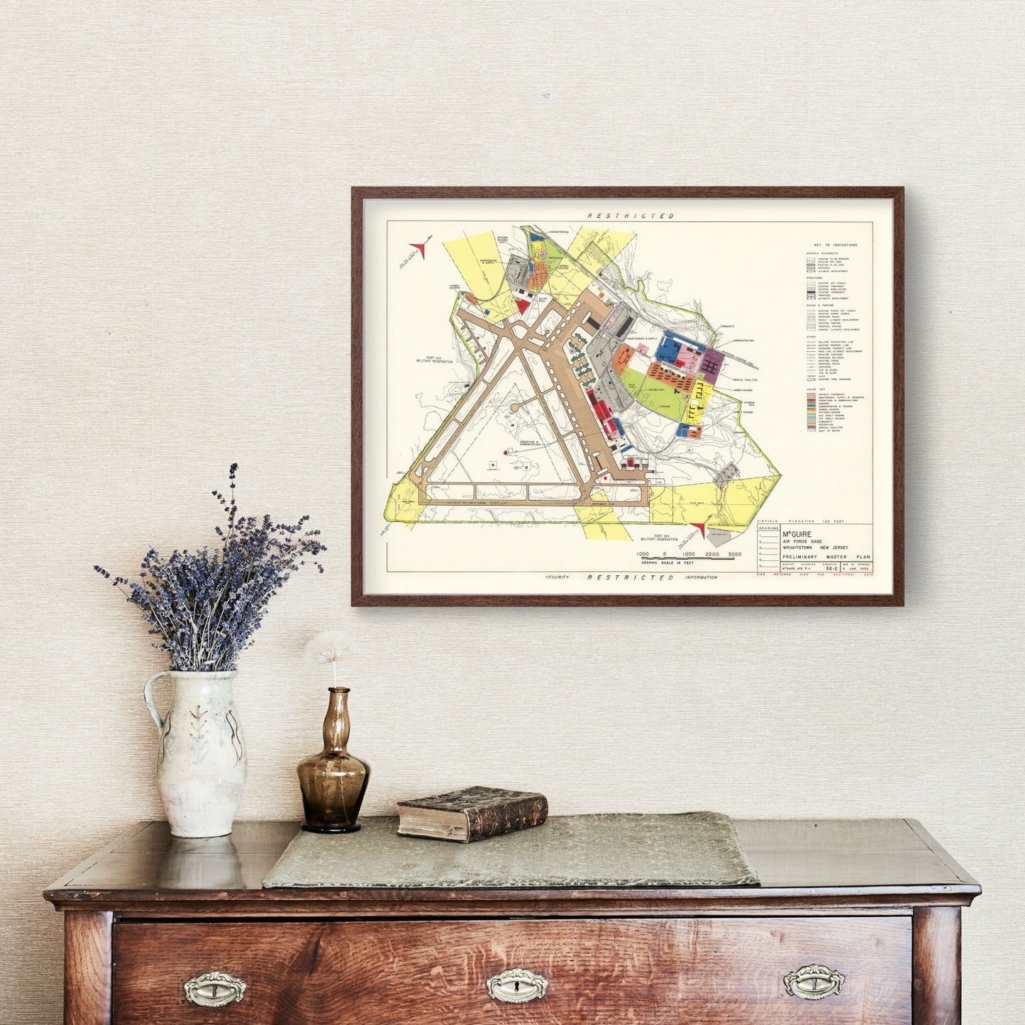 Vintage Map of McGuire Air Force Base, Wrightstown, 1952