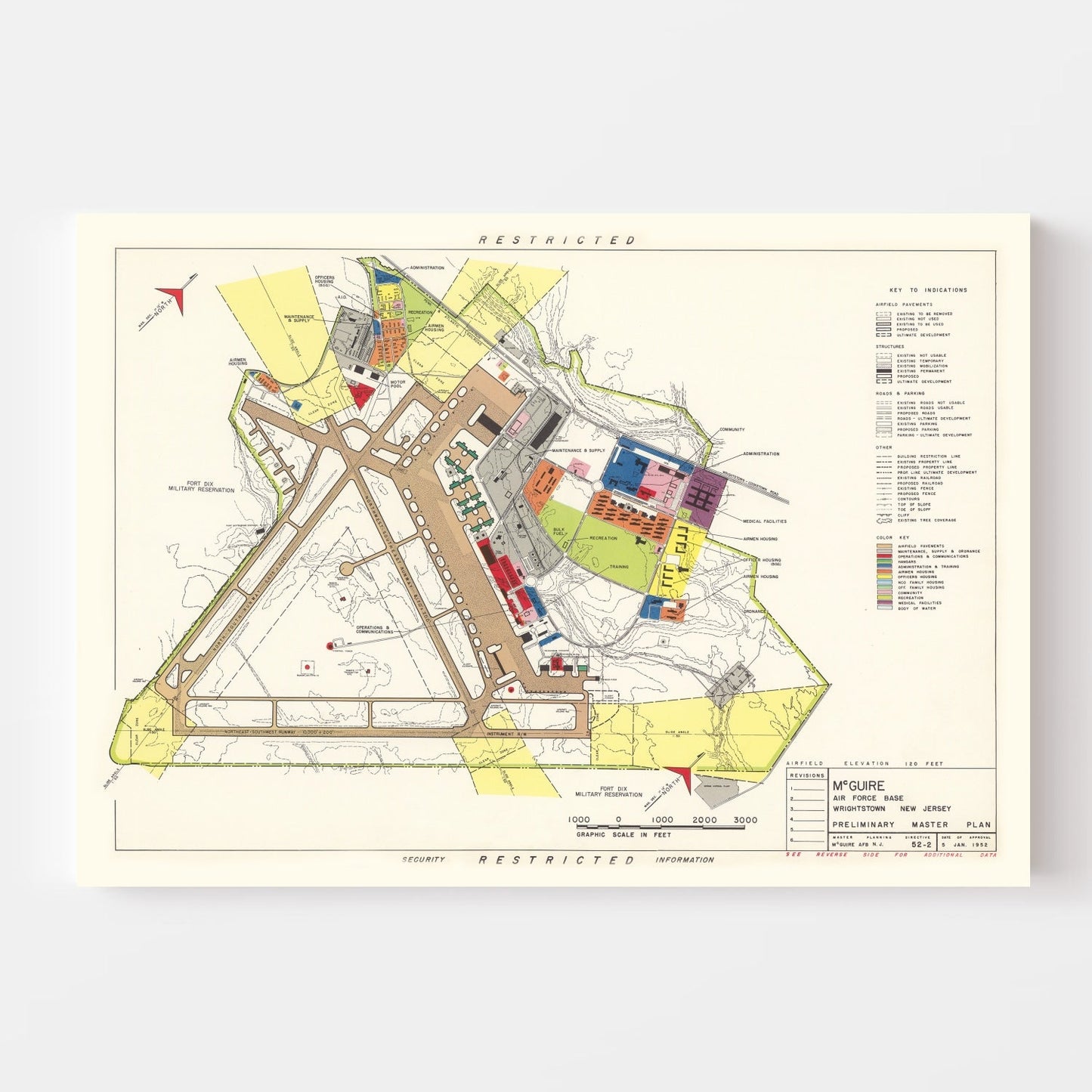 Vintage Map of McGuire Air Force Base, Wrightstown, 1952