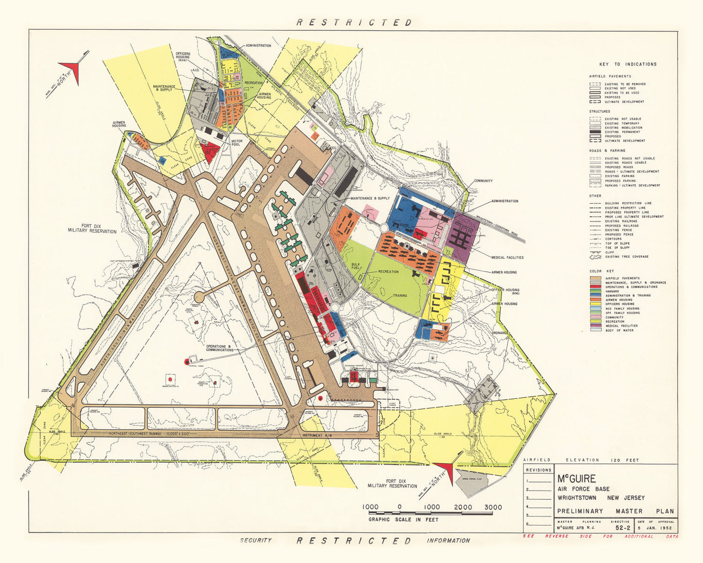 Vintage Map of McGuire Air Force Base, Wrightstown, 1952