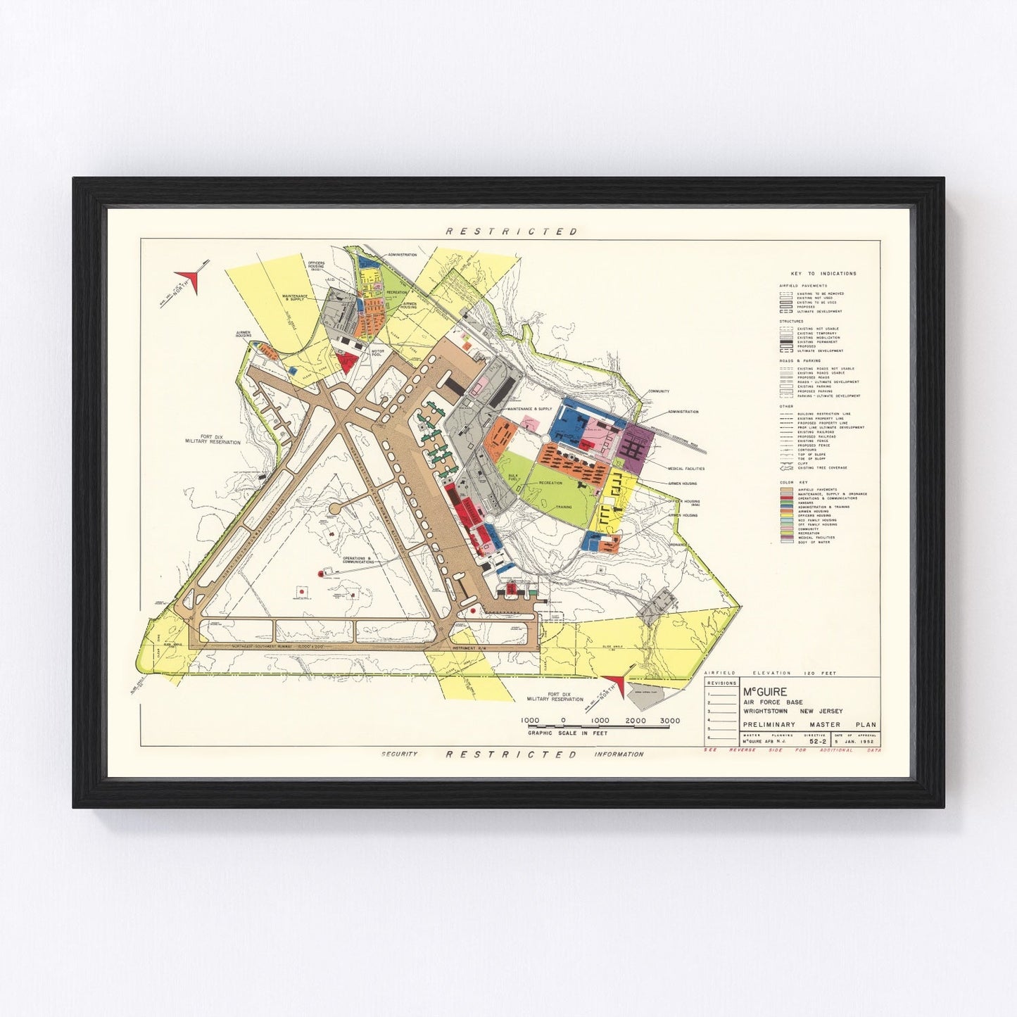 Vintage map of McGuire Air Force Base, Wrightstown, New Jersey, 1952