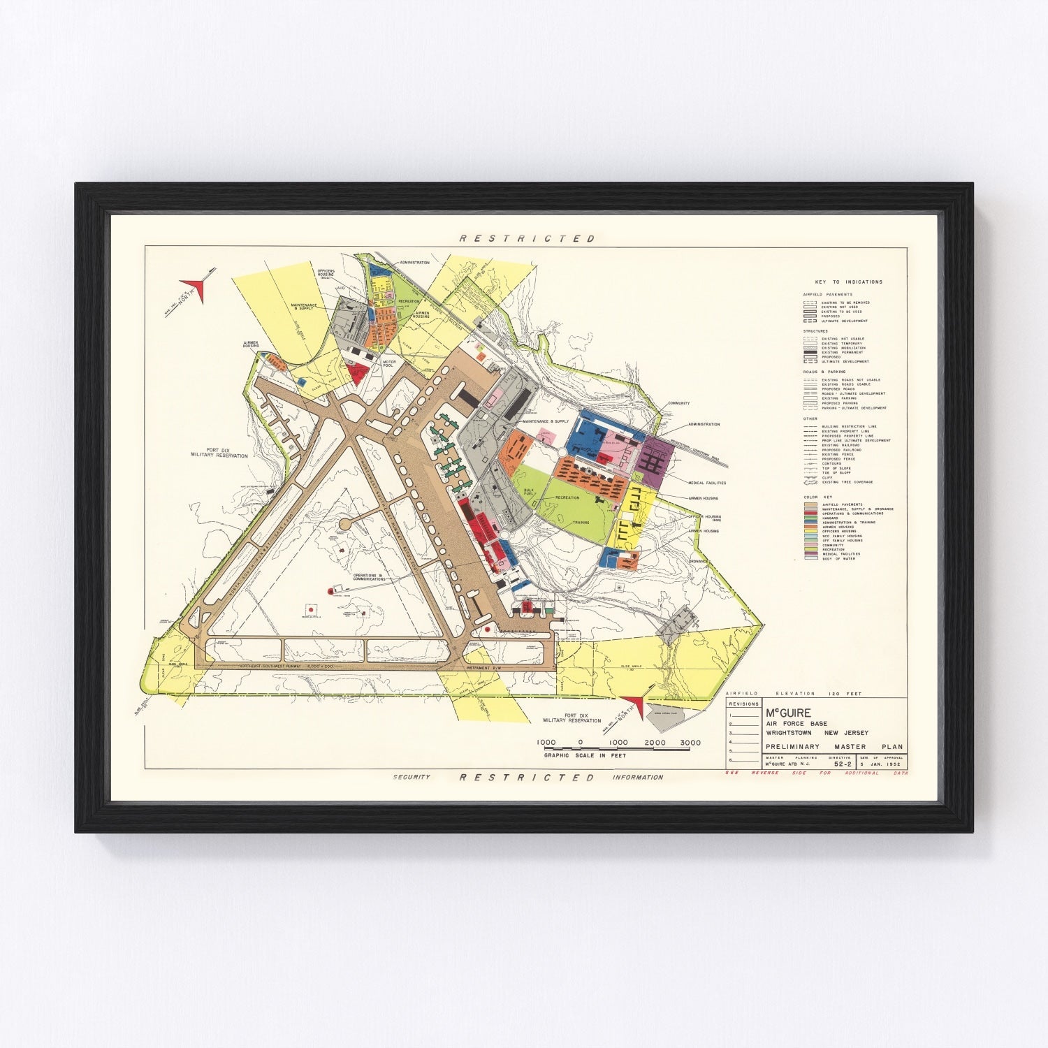 Vintage map of McGuire Air Force Base, Wrightstown, New Jersey, 1952