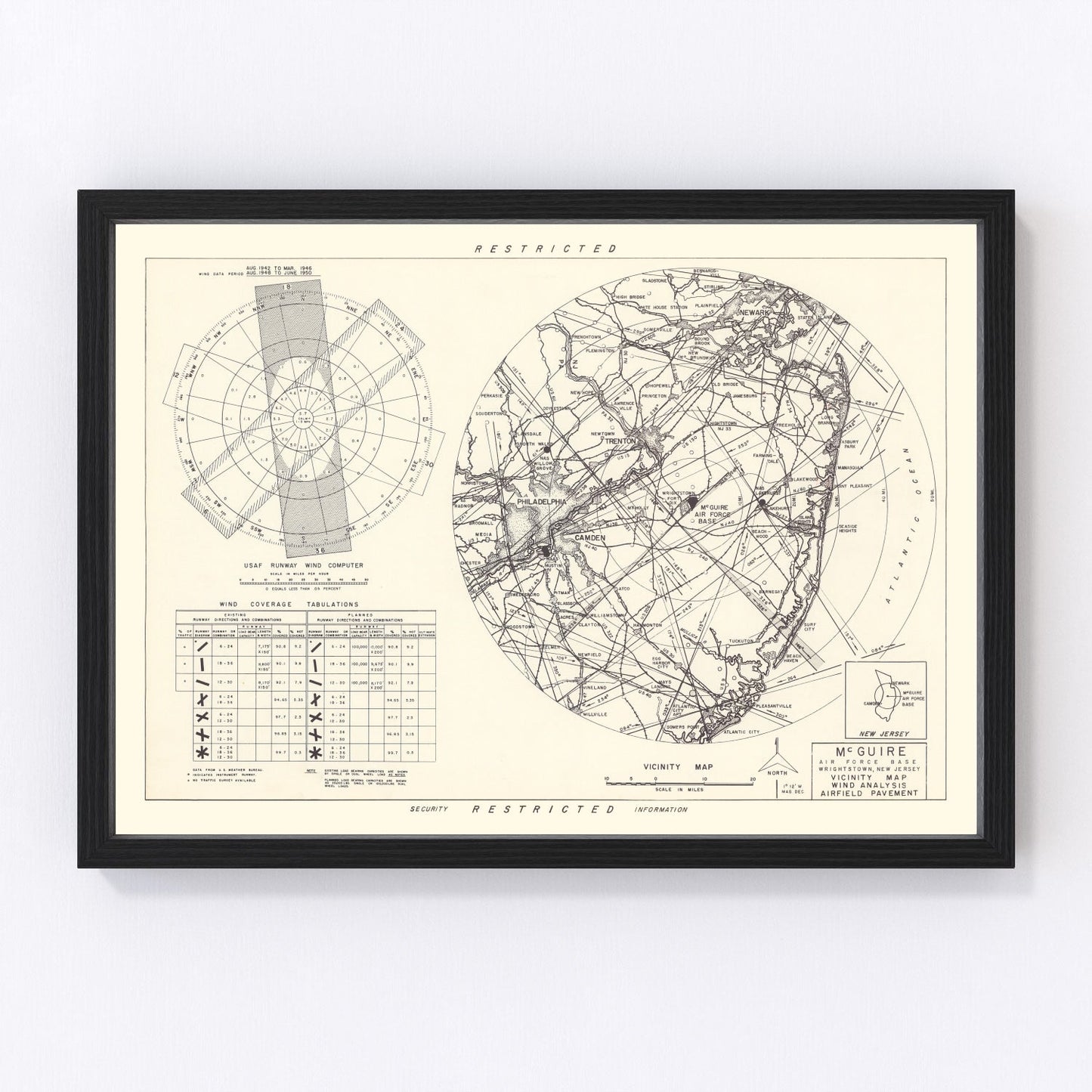 vintage map of McGuire Air Force Base vicinity, Burlington County, New Jersey, 1951