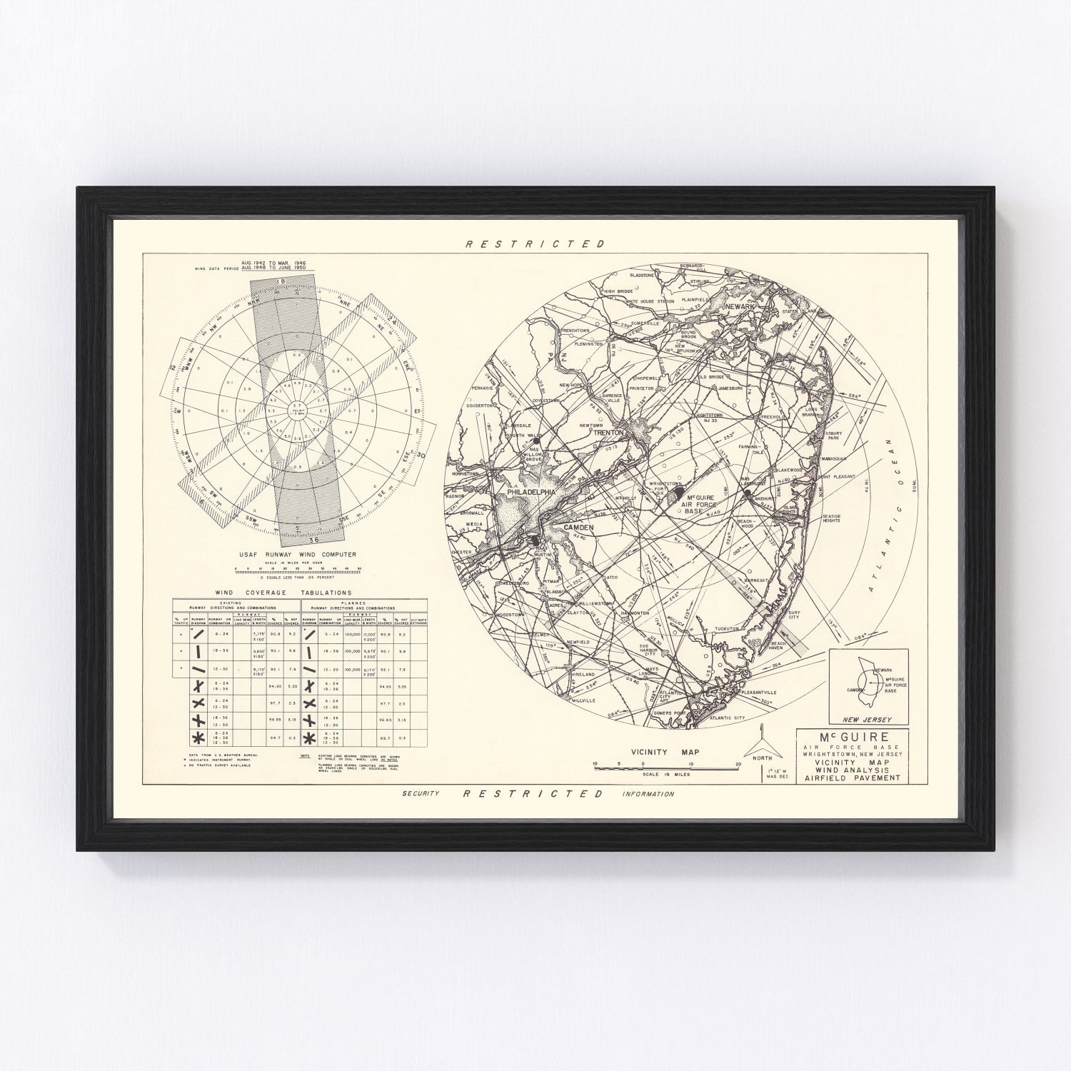 vintage map of McGuire Air Force Base vicinity, Burlington County, New Jersey, 1951