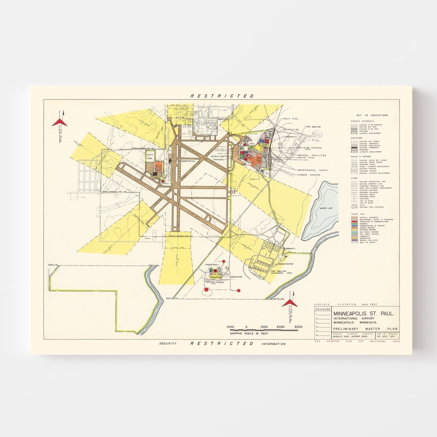 Vintage Map of Minneapolis-St. Paul Airport, 1951