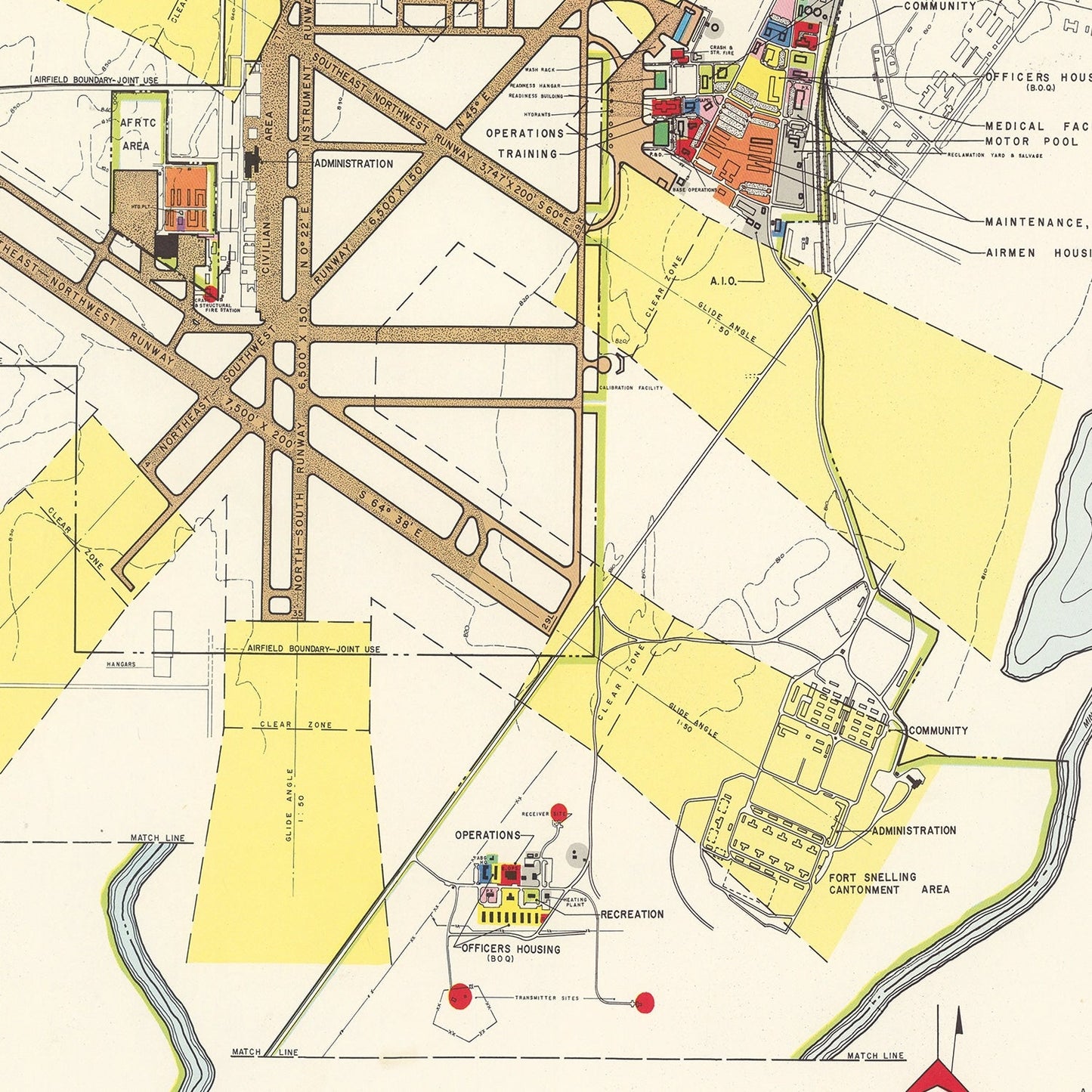 Vintage Map of Minneapolis-St. Paul Airport, 1951