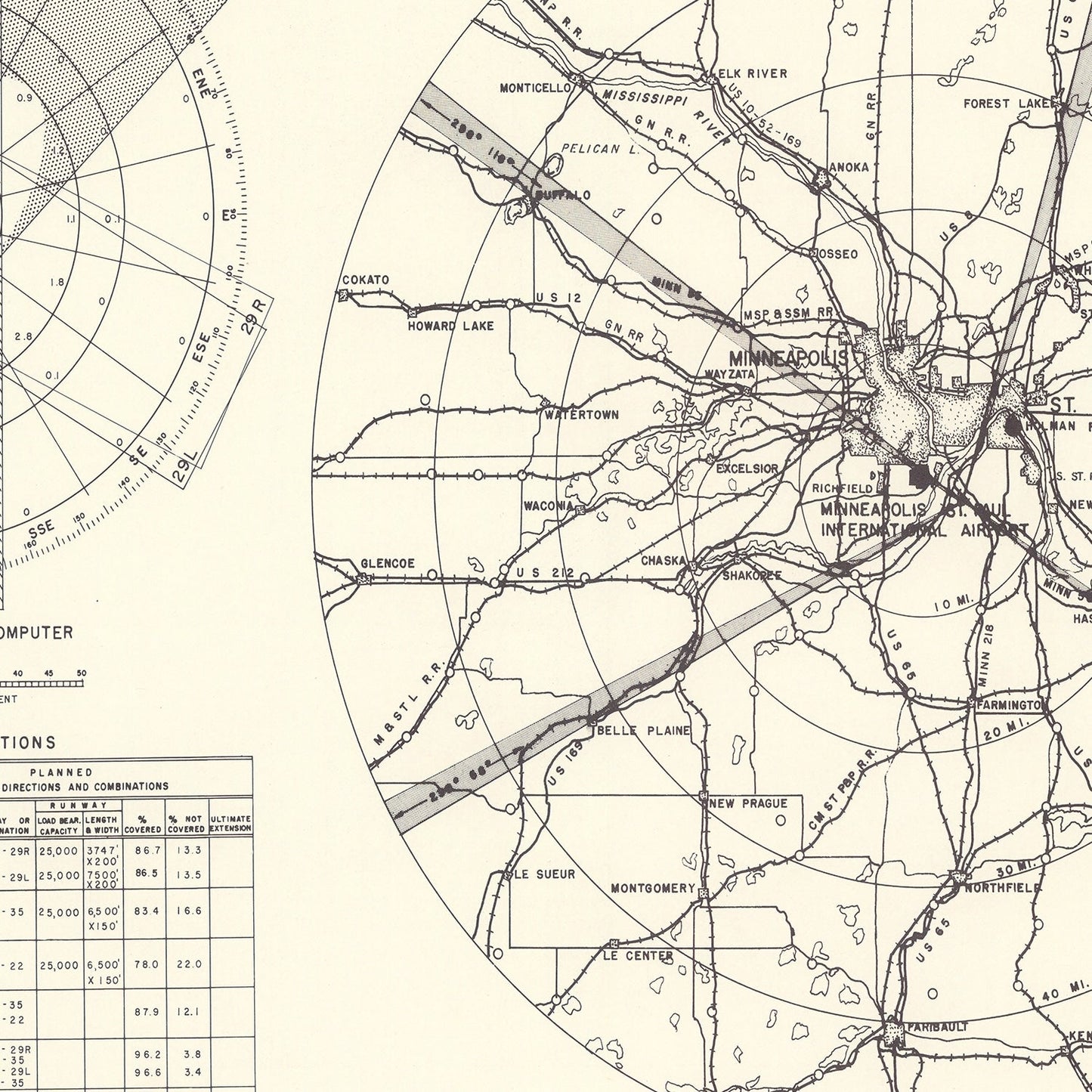 Vintage Map of Minneapolis-St. Paul Airport Vicinity, Minnesota, 1951