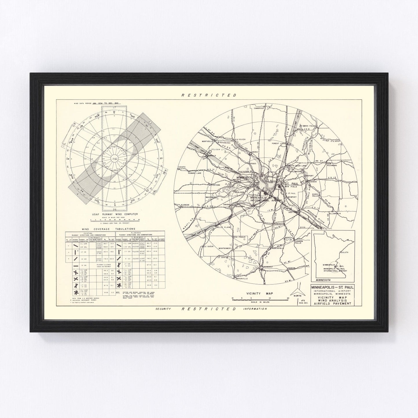 vintage map of Minneapolis-St. Paul Airport vicinity, Minnesota, 1951