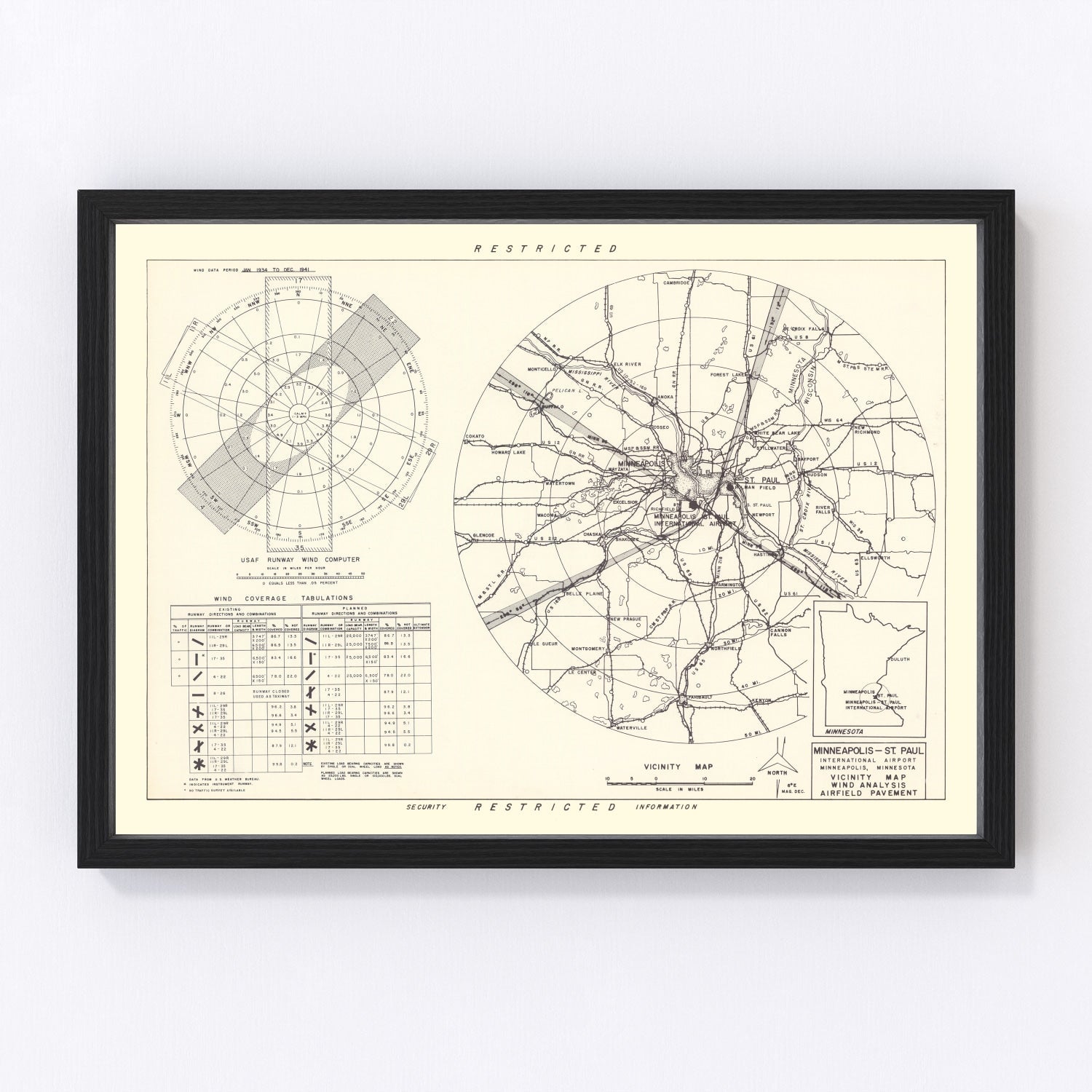 vintage map of Minneapolis-St. Paul Airport vicinity, Minnesota, 1951