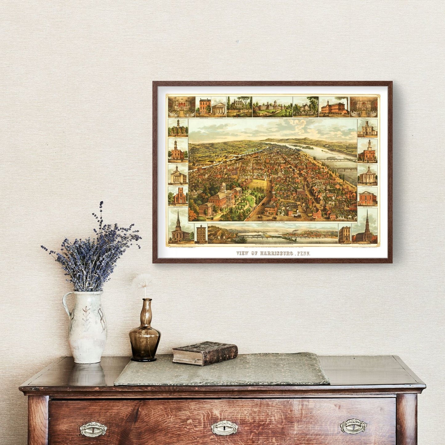 Vintage Map of Harrisburg, Pennsylvania, 1855