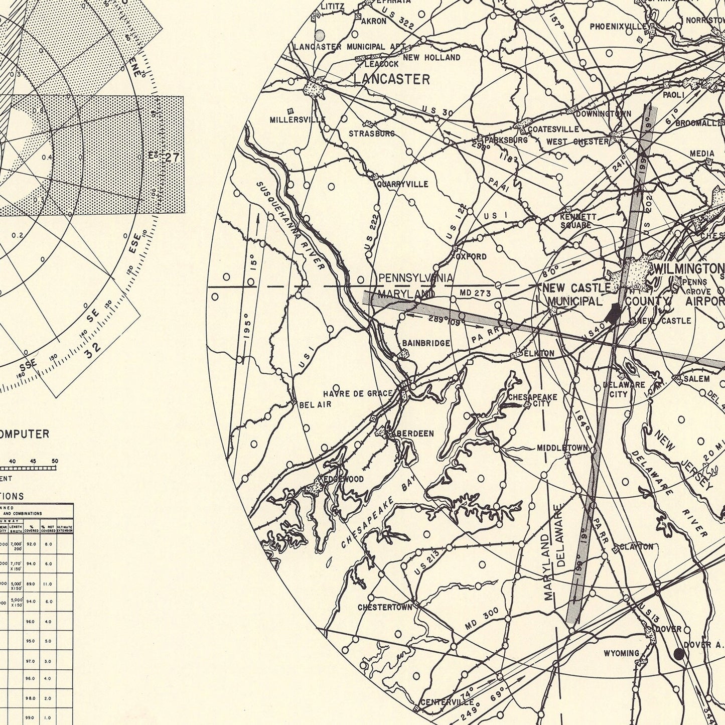 Vintage Map of the New Castle Municipal Airport Vicinity, 1951
