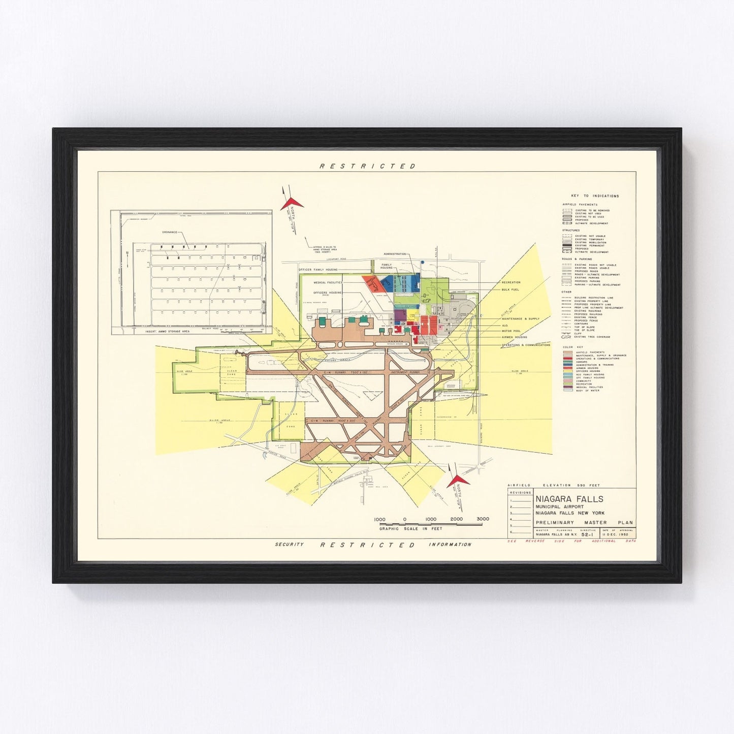 Vintage map of Niagara Municipal Airport, New York, 1952