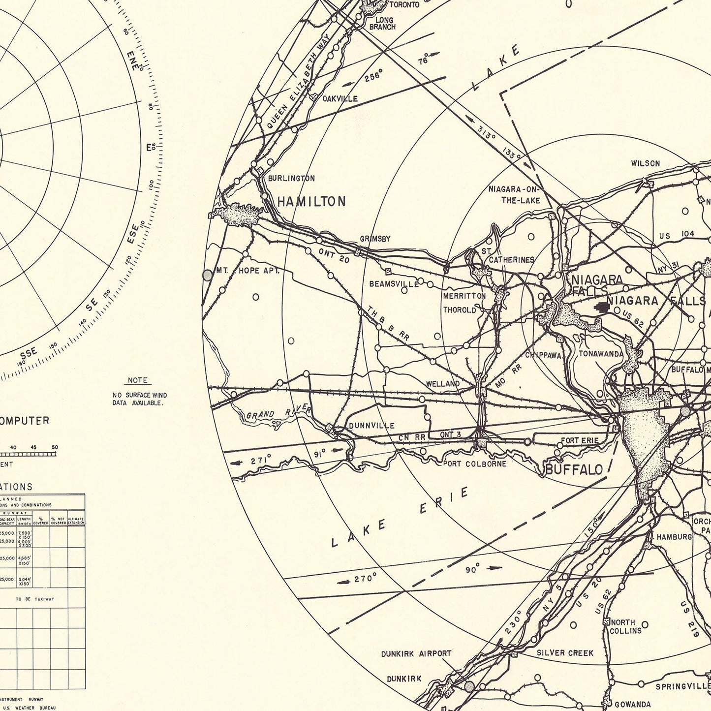 Vintage Map of the Niagara Municipal Airport Vicinity, 1952