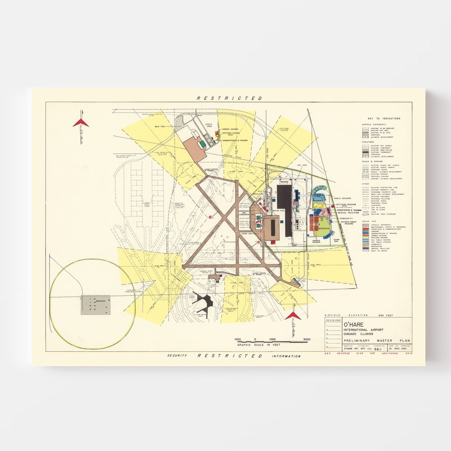 Vintage Map of O'Hare Airport, Chicago, 1951