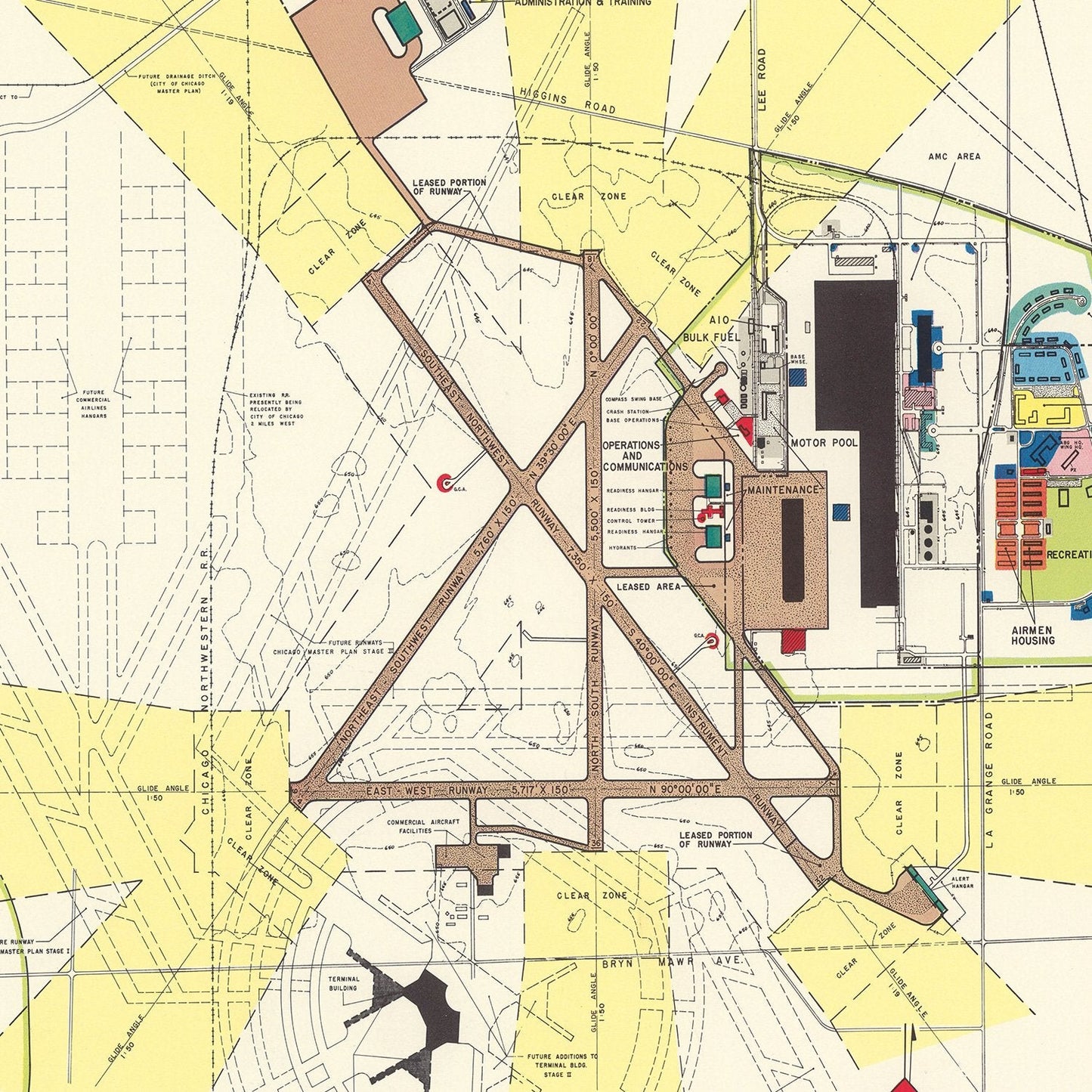 Vintage Map of O'Hare Airport, Chicago, 1951