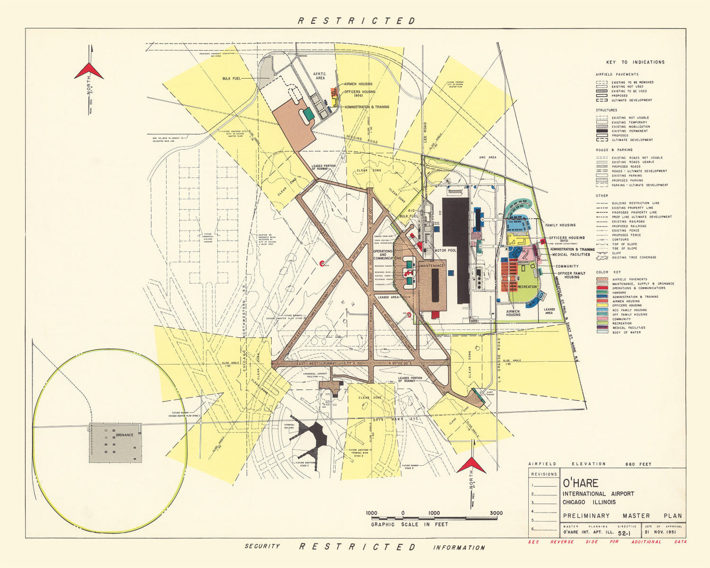 Vintage Map of O'Hare Airport, Chicago, 1951
