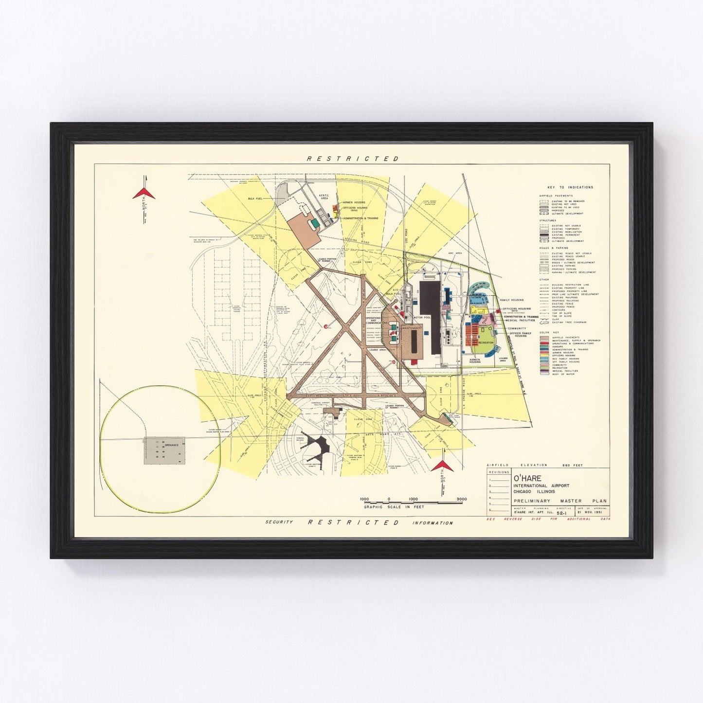 vintage map of O'Hare Airport, Chicago, 1951