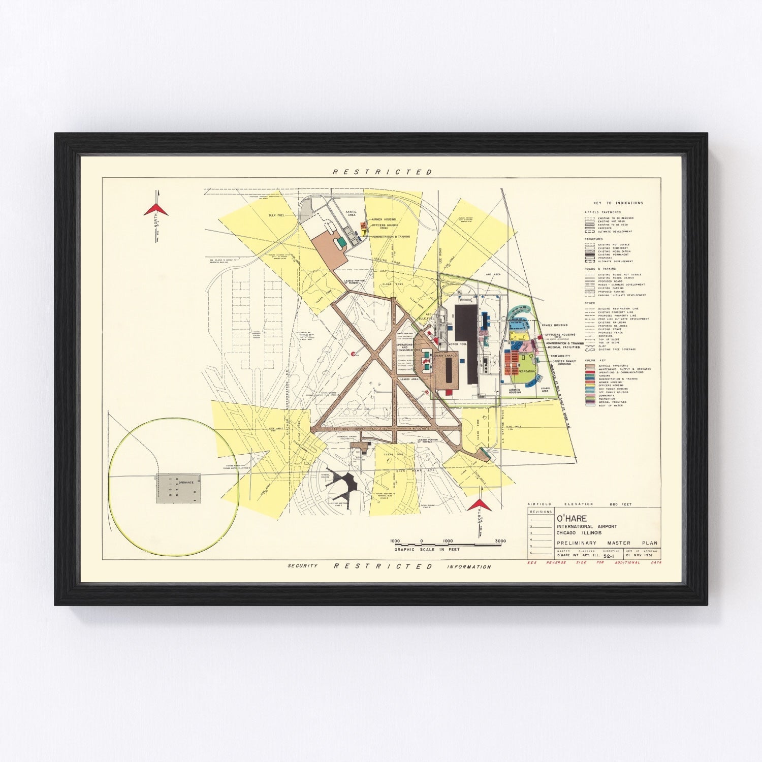 vintage map of O'Hare Airport, Chicago, 1951