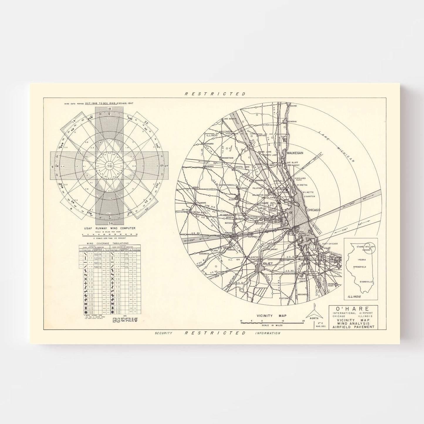 Vintage Map of O'Hare International Airport Vicinity, Illinois, 1951