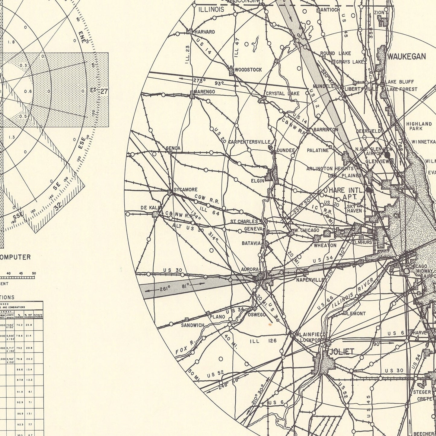 Vintage Map of O'Hare International Airport Vicinity, Illinois, 1951
