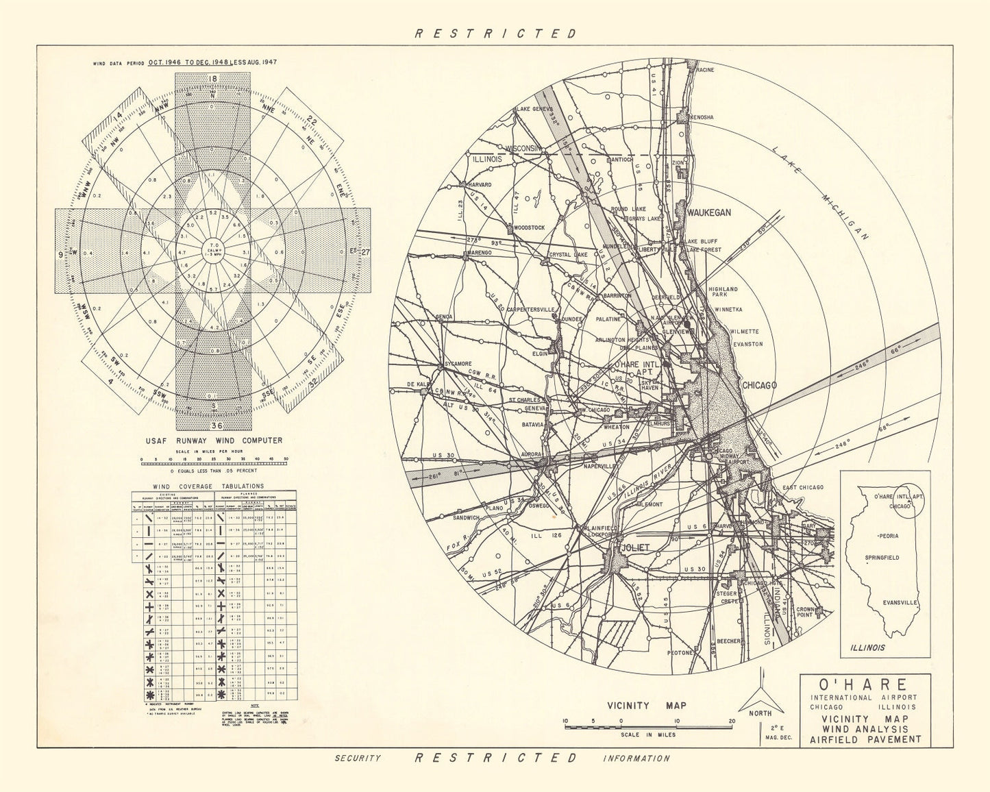 Vintage Map of O'Hare International Airport Vicinity, Illinois, 1951