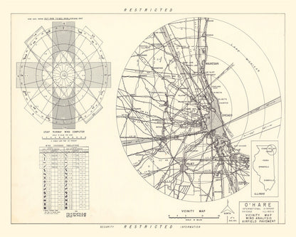 Vintage Map of O'Hare International Airport Vicinity, Illinois, 1951