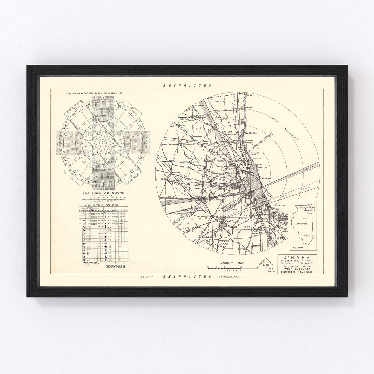 vintage map of O'Hare International Airport vicinity, Illinois, 1951