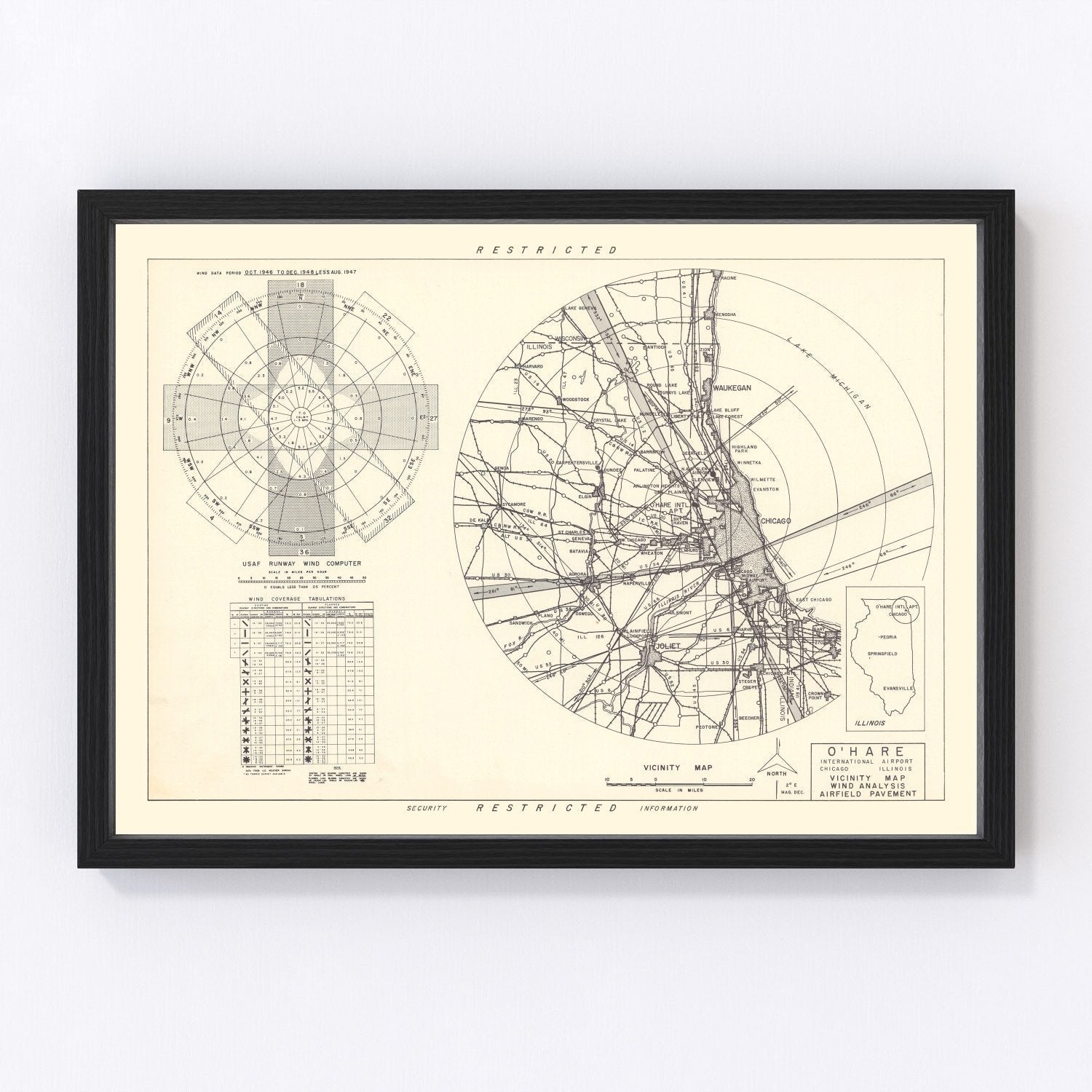 vintage map of O'Hare International Airport vicinity, Illinois, 1951