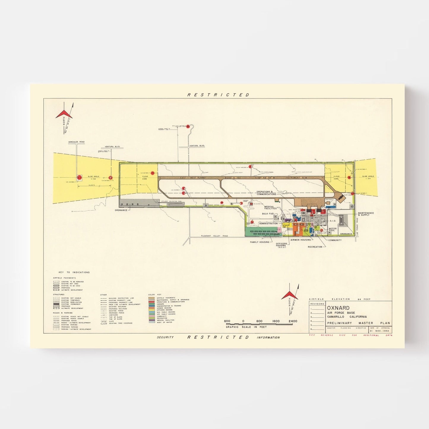 Vintage Map of Oxnard Air Force Base, Camarillo, California, 1951