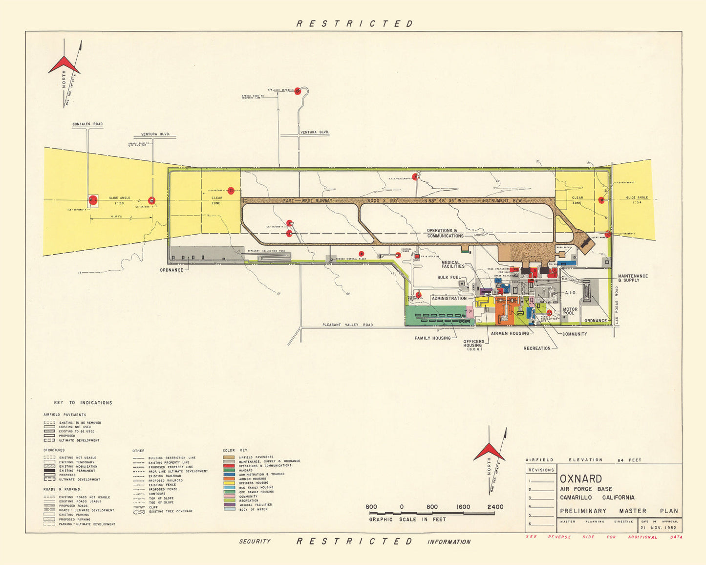 Vintage Map of Oxnard Air Force Base, Camarillo, California, 1951