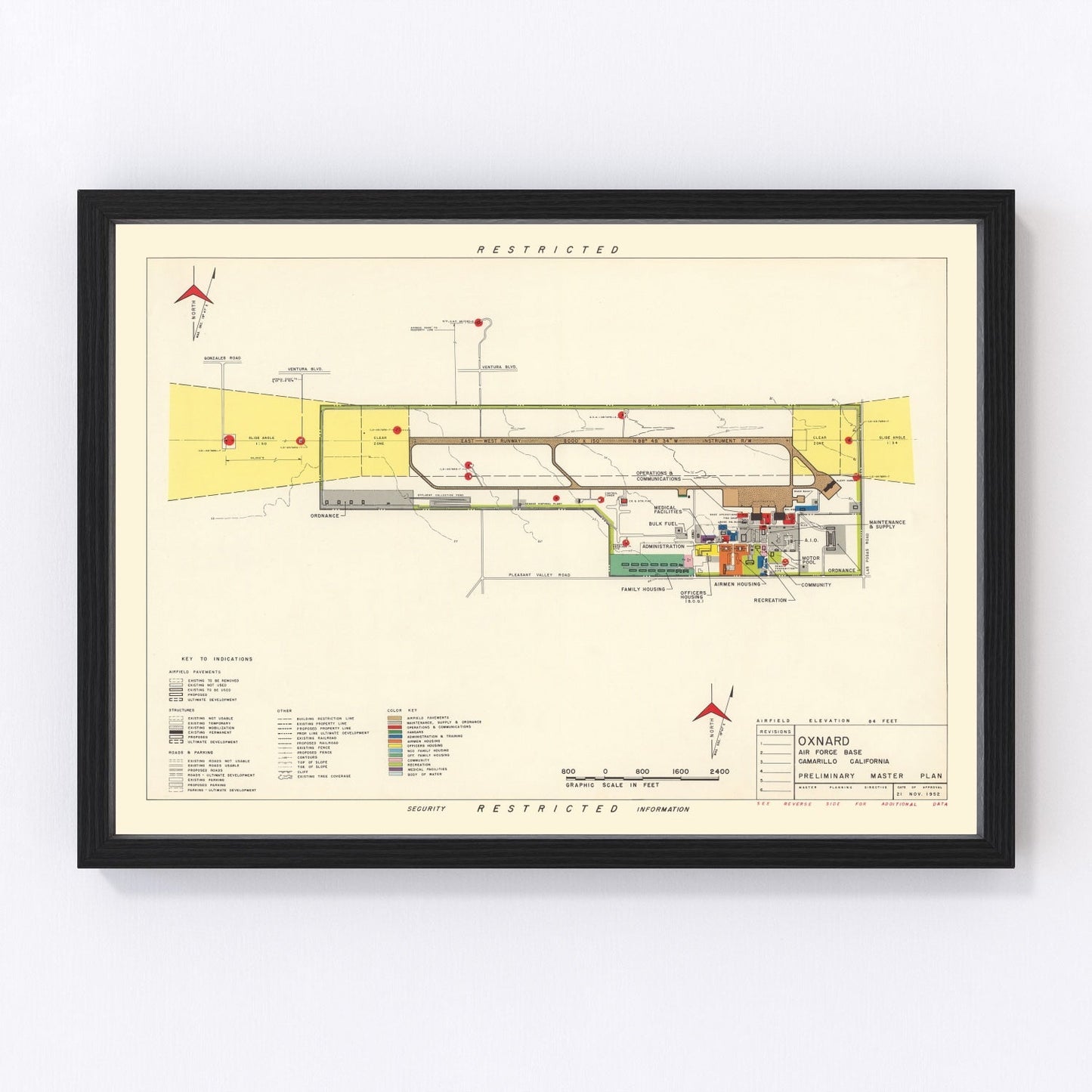 Vintage map of Oxnard Air Force Base, Camarillo, California, 1951