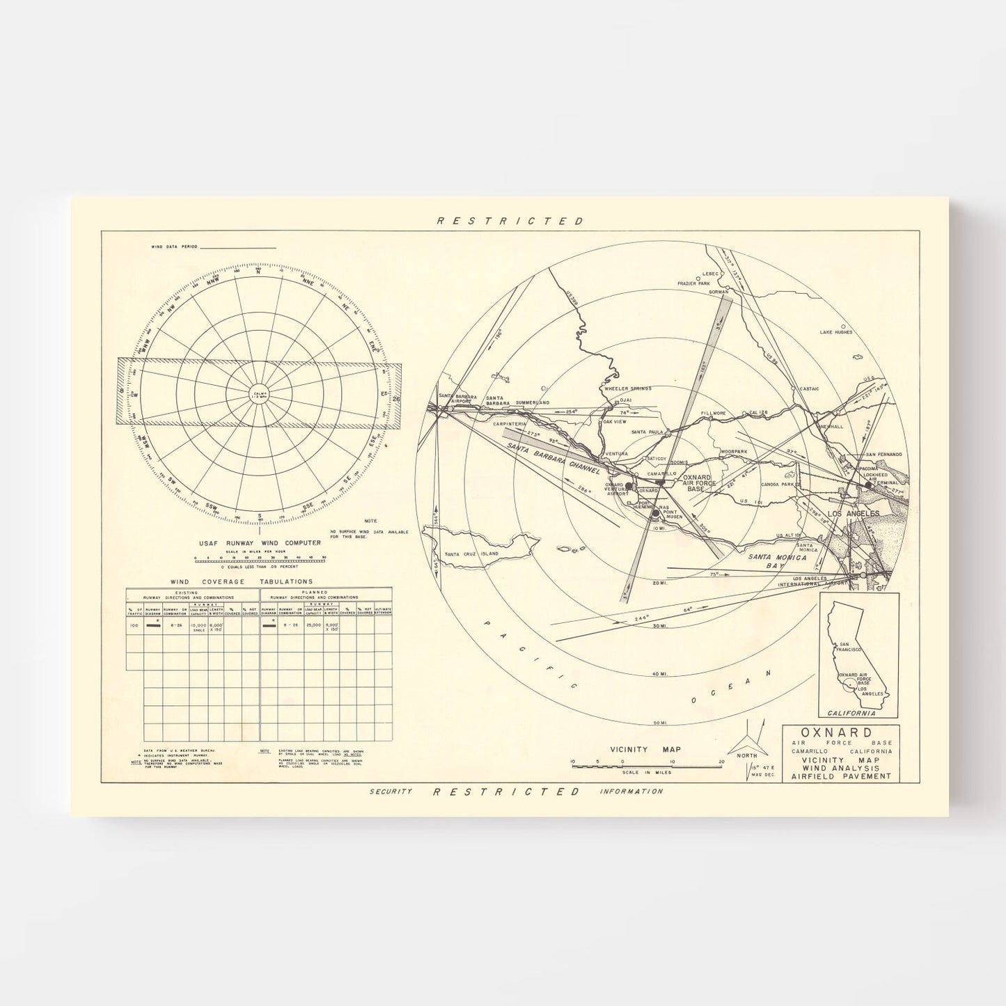Vintage Map of Oxnard Air Force Base Vicinity, California, 1951