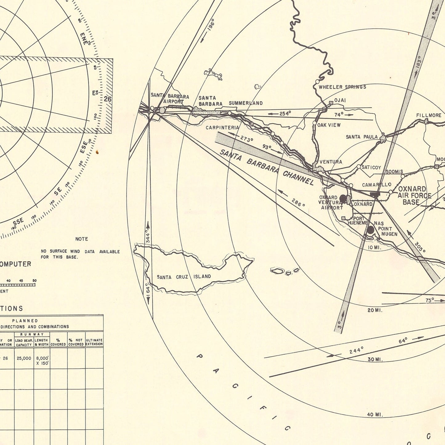 Vintage Map of Oxnard Air Force Base Vicinity, California, 1951