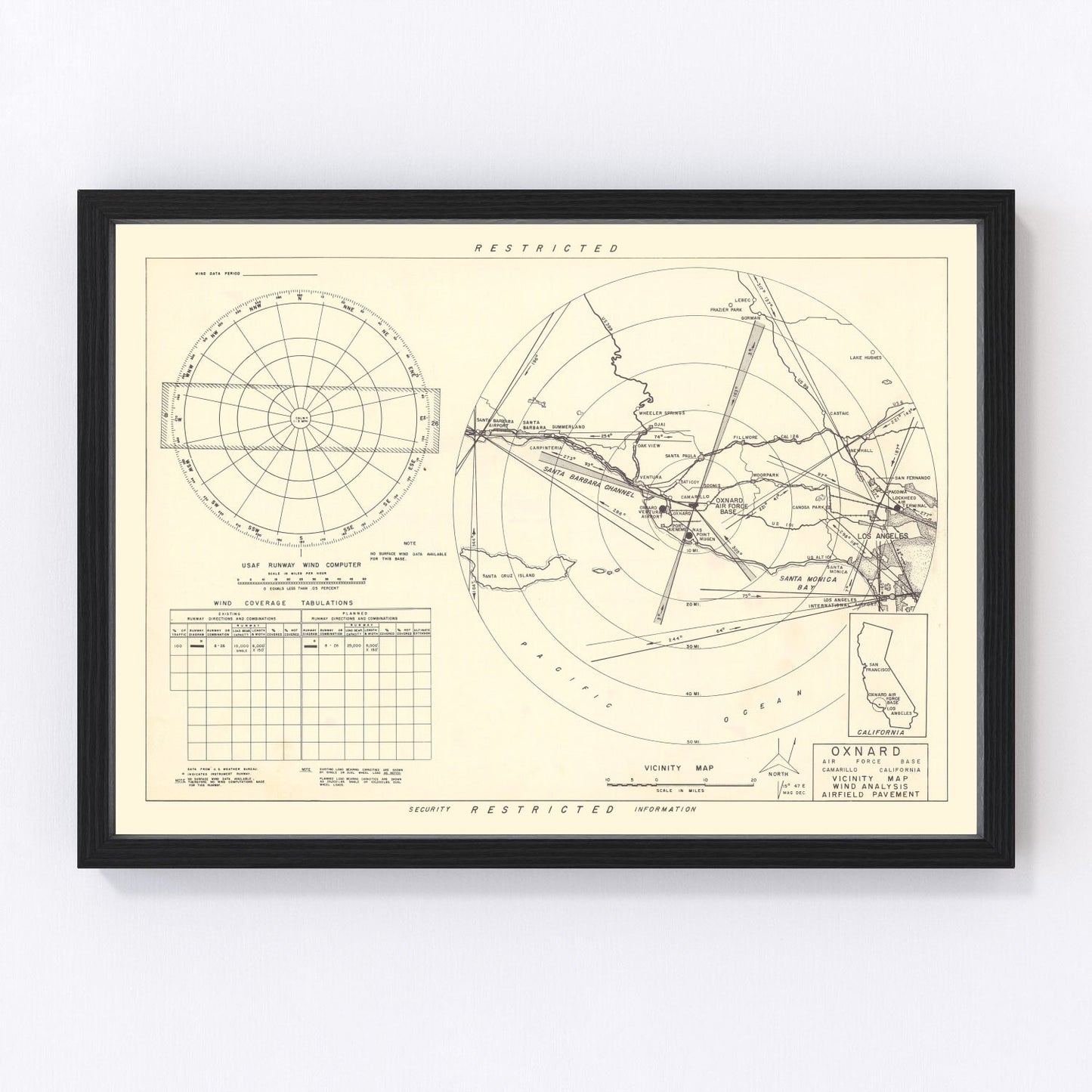 vintage map of Oxnard Air Force Base vicinity, California, 1951